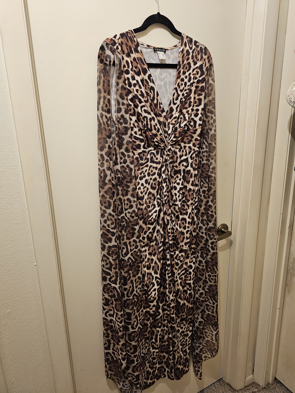 VENUS Leopard-Print Knot-Front Maxi Dress - Brown/Black/Cream